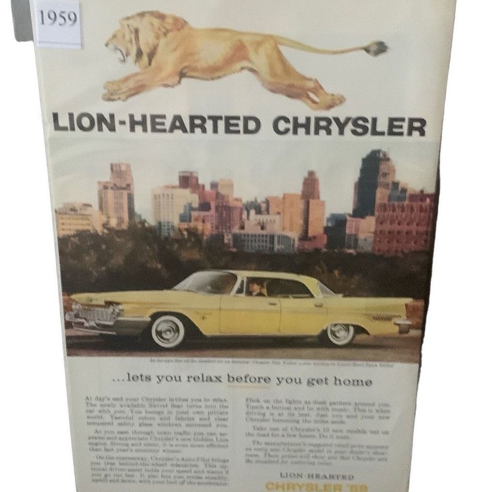 Vintage 1959 Chrysler Lion Hearted Let’s You a Relax Ad Advertisement